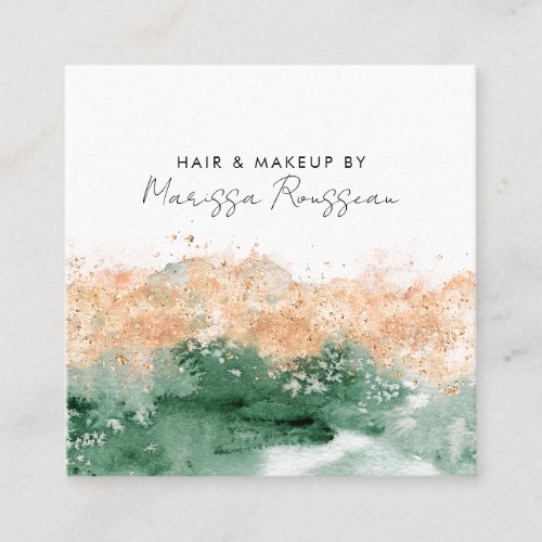 Modern Hair Makeup Abstract Watercolor Square Business Card