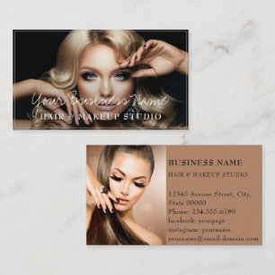Modern Hair & Makeup Artists 2 Photo Business Card