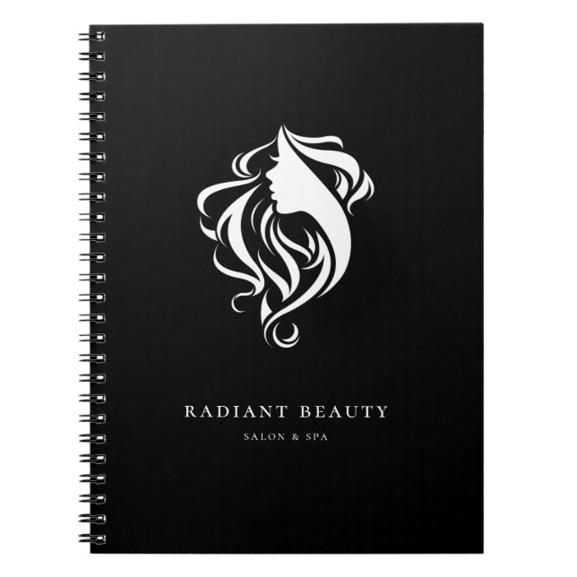 Modern Hair Salon Feminine Silhouette  Logo Notebook (Front)