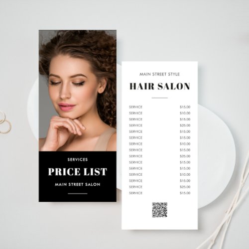 Modern Hair Salon Photo QR Code Price List Rack Card