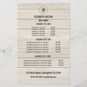 Modern Hair Salon Service  Card – Wood Background Flyer