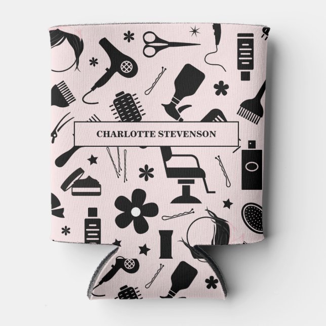 Modern Hair Salon Stylish Pink Blush Drink Can Cooler (Front)