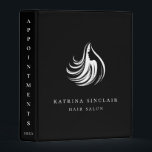 Modern Hair Salon White Logo Black Mini Binder<br><div class="desc">Elegant and modern white hair salon silhouette logo,  personalized mini binder. Background color,  shown in classic black,  can be customized. Template provides multiple lines for content title,  year,  name and subtitle on front.</div>