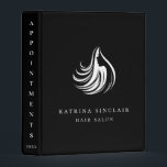 Modern Hair Salon White Logo Black Mini Binder<br><div class="desc">Elegant and modern white hair salon silhouette logo,  personalized mini binder. Background color,  shown in classic black,  can be customized. Template provides multiple lines for content title,  year,  name and subtitle on front.</div>