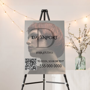 Modern Hair Studio Photo Qr Code Monogram Foam Board