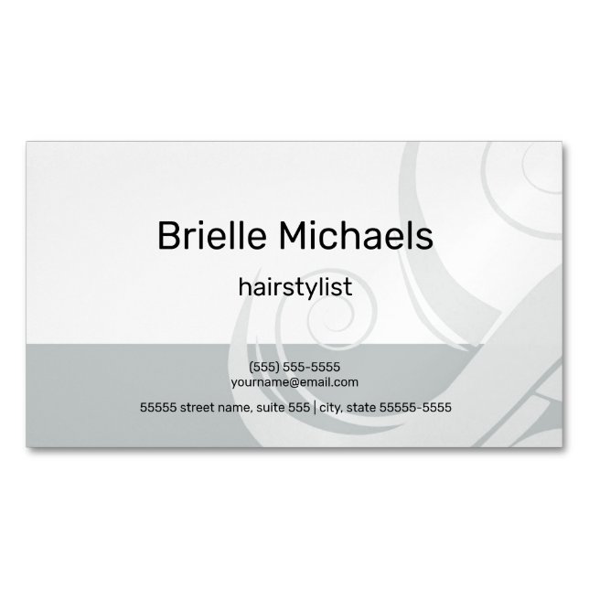 Modern Hair Stylist and Simple Curl of Hair Salon Business Card Magnet (Front)