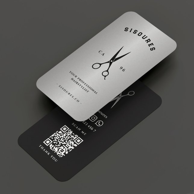 Modern Hair Stylist Barber Silver Black Scissors Business Card (Modern Hair Stylist Barber Silver Black Scissors Business Card
)