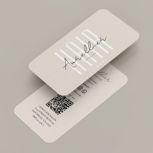 Modern Hair Stylist Beauty Salon White Sand Script Business Card