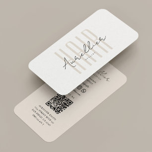 Modern Hair Stylist Beige Script Beauty Salon Business Card