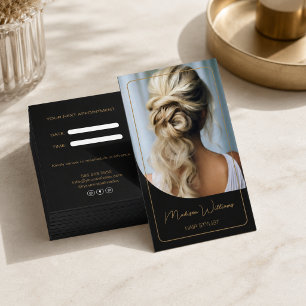 Modern Hair Stylist Black and Gold Appointment Card