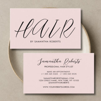 Modern hair stylist chic script blush pink business card