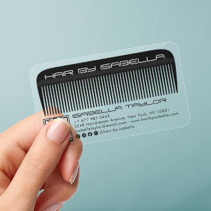 Modern Hair stylist Comb Clear Hair Salon Branding Business Cards