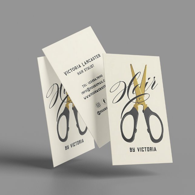 Modern Hair Stylist Gold Scissor  Business Card (Creator Uploaded)