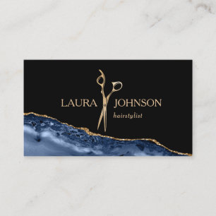 Modern Hair Stylist Gold Scissors Navy Blue Business Card