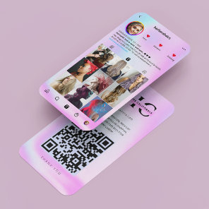 Modern Hair Stylist Instagram Holo Pink Business Card