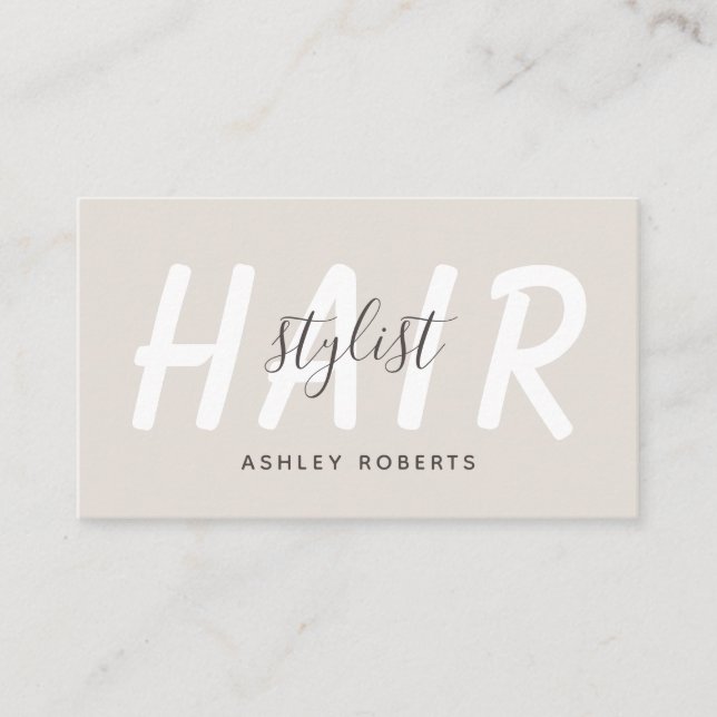 Modern hair stylist light tan  business card (Front)