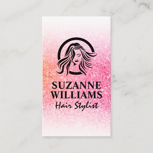 Modern Hair Stylist Logo | Pink Glitter Appointment Card (Front)