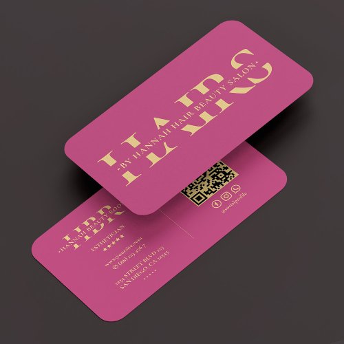 Modern Hair Stylist Monogram Hairs Aesthetic Pink Business Card