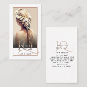 Modern Hair Stylist Monogrammed Photo Business Card
