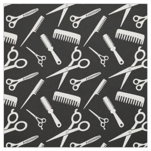 Modern Hair Stylist Pattern Black White Fabric