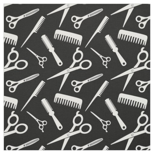 Modern Hair Stylist Pattern Black White Fabric