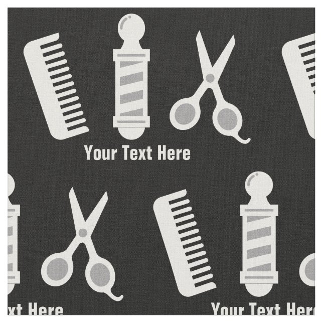 Modern Hair Stylist Pattern Black White Template Fabric (Close Up)