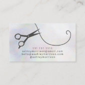 Modern hair stylist pearl nacre scissors business card (Back)