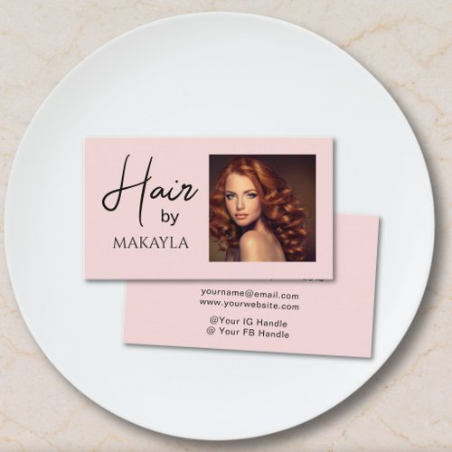 Modern Hair Stylist Photo Blush Pink  Business Card