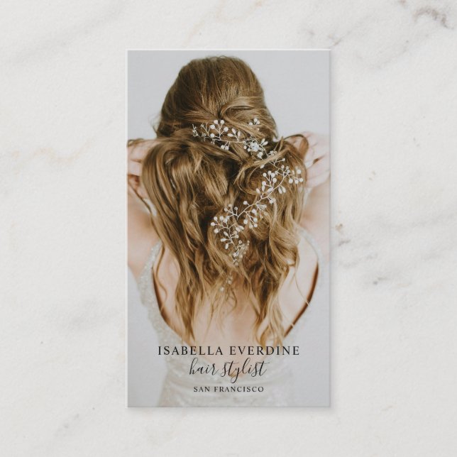 Modern Hair Stylist Photo Business Card (Front)