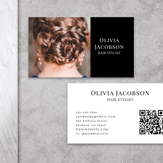 Modern Hair Stylist Photo QR Code Business Card (Creator Uploaded)