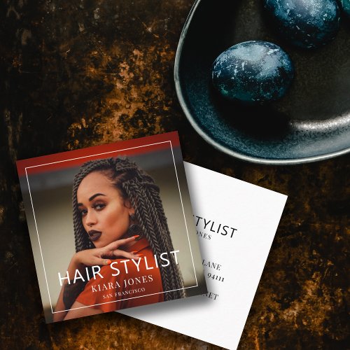 Modern Hair Stylist Photo Square Business Card