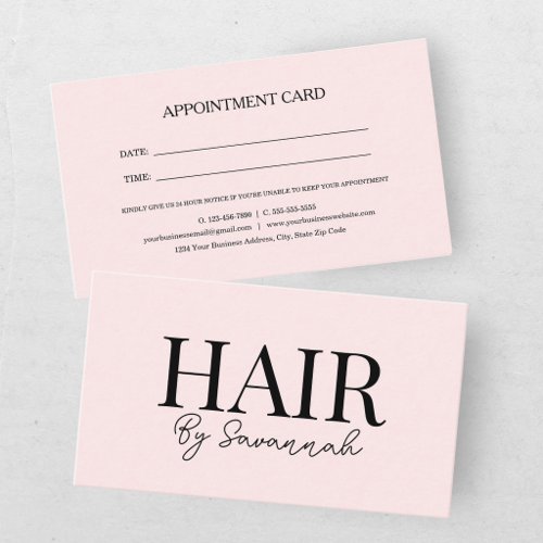 Modern Hair Stylist Pink Blush Appointment  Business Card