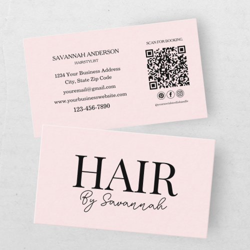 Modern Hair Stylist Pink Blush QR Code Business Card