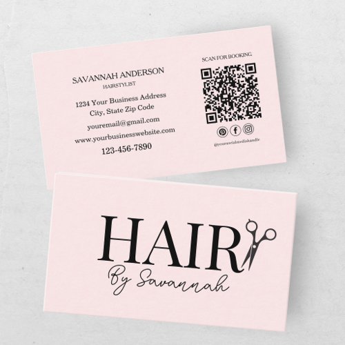 Modern Hair Stylist Pink Blush QR Code Business Card