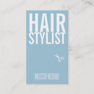 modern hair stylist powder blue simple shears business card