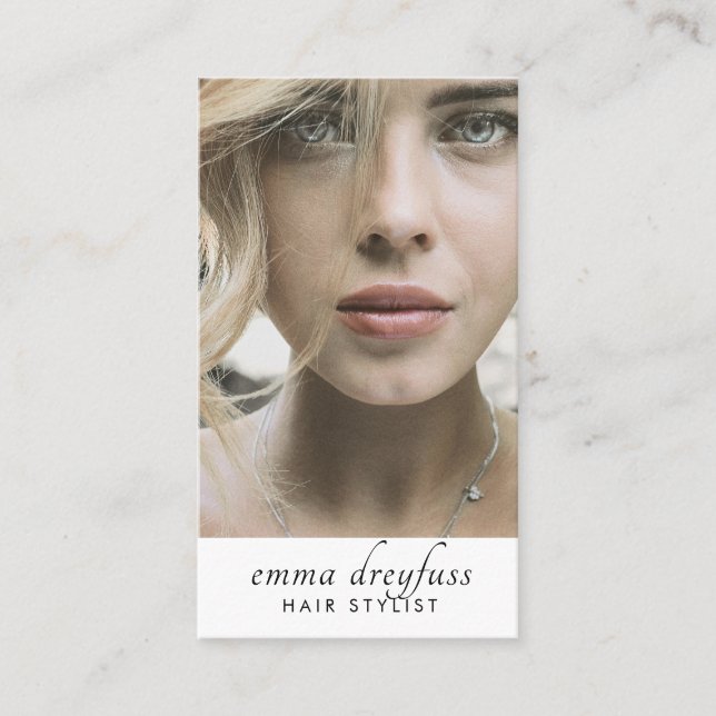 Modern Hair Stylist Professional Photo  Business Card (Front)