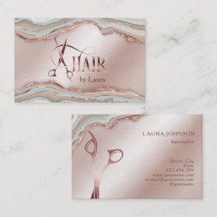 Modern Hair Stylist Rose Gold Scissors Business Ca Card
