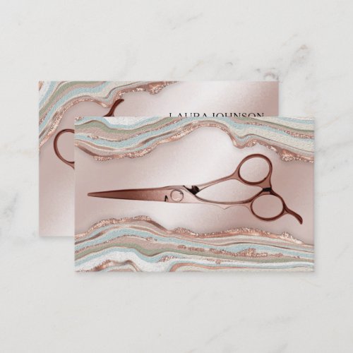 Modern Hair Stylist Rose Gold Scissors Business Card