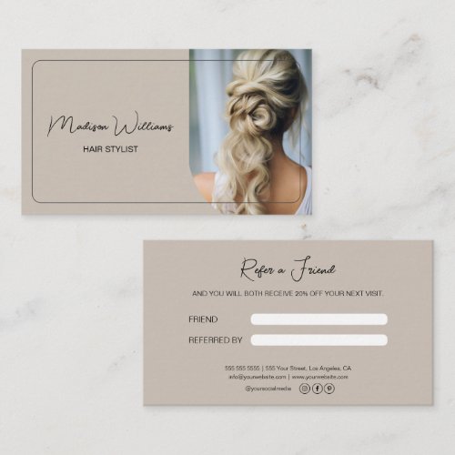 Modern Hair Stylist Salon Beige Referral Card