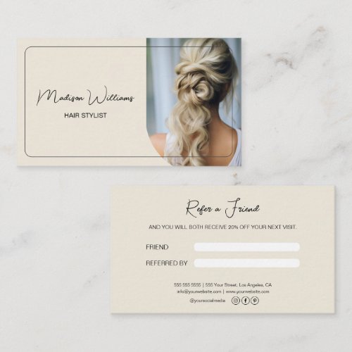 Modern Hair Stylist Salon Cream Referral Card