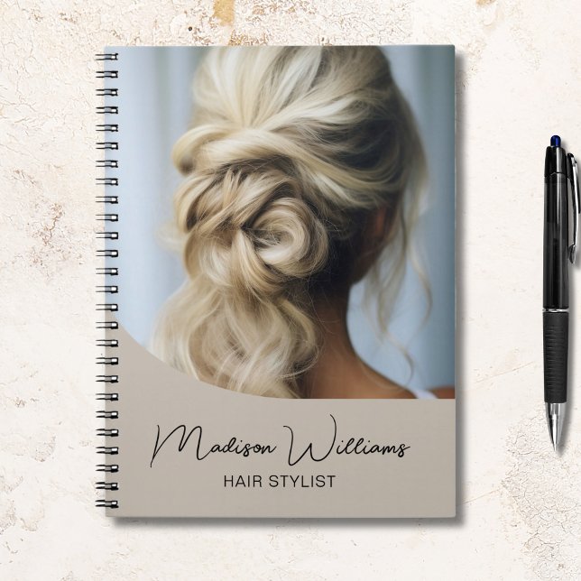 Modern Hair Stylist Salon Custom Photo Beige Notebook (Modern Hair Stylist Salon Custom Photo Beige Notebook)
