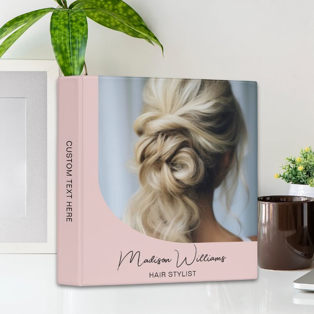 Modern Hair Stylist Salon Custom Photo Script Pink 3 Ring Binder (Modern Hair Stylist Salon Custom Photo Script Pink 3 Ring Binder)