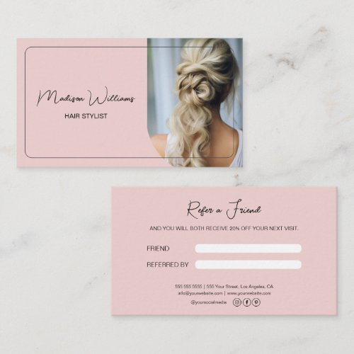 Modern Hair Stylist Salon Pink Referral Card