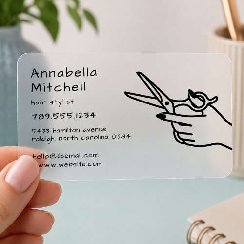 Modern Hair Stylist Scissors Minimal Black Clear Business Cards