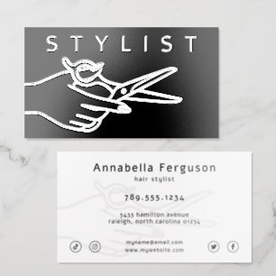 Modern Hair Stylist Scissors Minimal Black White Foil Spot Gloss Business Cards