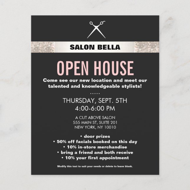 Modern Hair Stylist Scissors Silver Sequins Salon Flyer (Front)