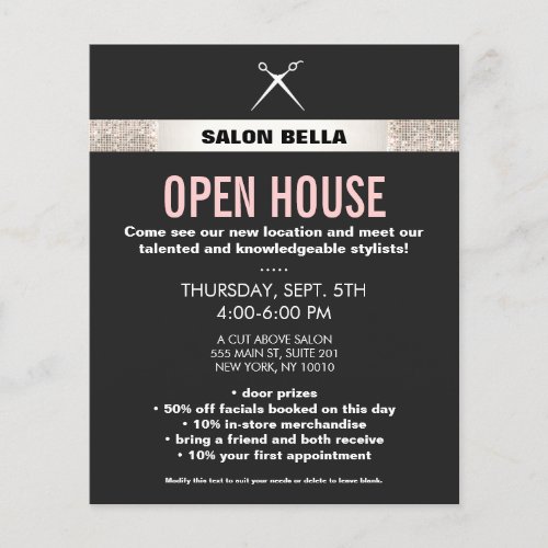 Modern Hair Stylist Scissors Silver Sequins Salon Flyer