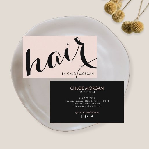 Customizable Modern hair stylist script blush pink business card