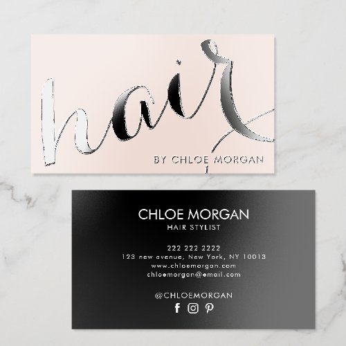 Modern hair stylist script blush pink raised spot UV business card