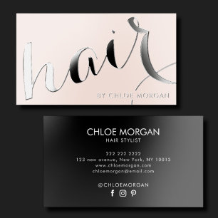 Modern hair stylist script blush pink raised spot UV business card